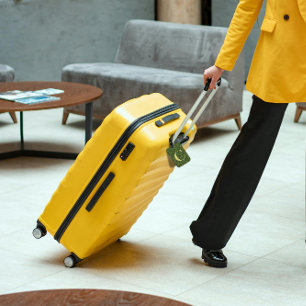 Étiquette À Bagage LETTRE Florale Classique MONOGRAMME C vert jaune