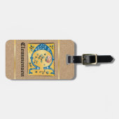 Étiquette À Bagage Lettre Florale médiévale illuminée C Monogramme (Devant horizontal)