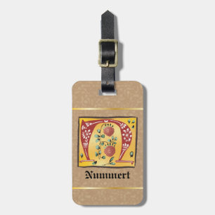 Étiquette À Bagage Lettre Florale médiévale illuminée N Monogramme