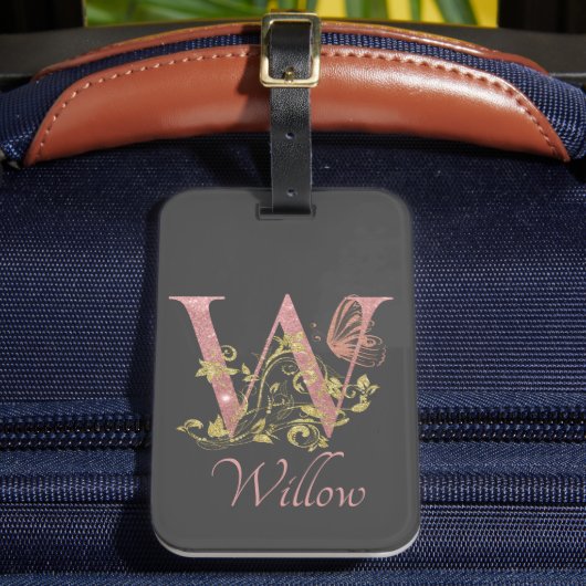 Étiquette À Bagage LETTRE Florale Parties scintillant rose W (Insitu Rectoal 2)