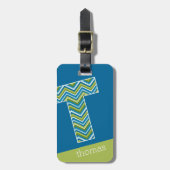 Étiquette À Bagage LETTRE IMMENSE MONogramme T Bright Blue Chevrons (Devant Vertical)