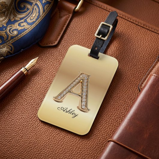 Étiquette À Bagage Lettre initiale A glamour monogramme diamant or