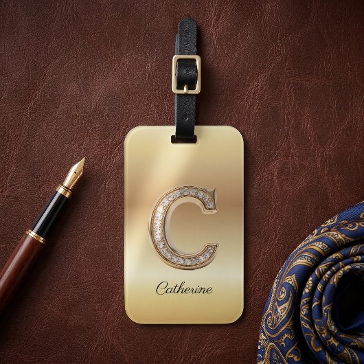 Étiquette À Bagage Lettre initiale C en diamant or Glam Monogram