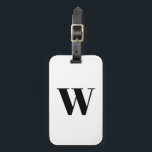 Étiquette À Bagage Lettre initiale de monogramme noir<br><div class="desc">Personnaliser,  personnaliser monogramme,  initial,  lettre noir et blanc moderne élégant script chic élégant raffiné élégant Bagage Tag</div>