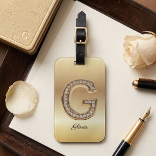Étiquette À Bagage Lettre initiale G monogramme diamant Glam Gold
