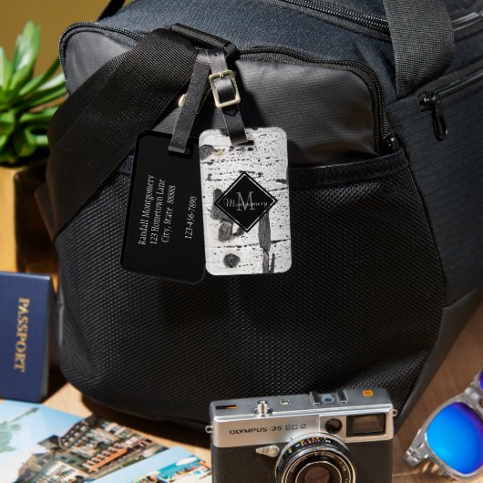 Étiquette À Bagage LETTRE INITIALE MONogramme Écorce Aspen Photograph (Recto & Verso)