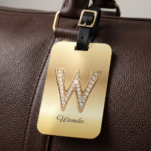 Étiquette À Bagage Lettre initiale W en diamant Glam Gold Monogram