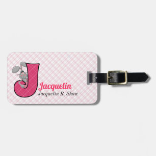 Étiquette À Bagage Lettre J pour Jackrabbit en Motif rose
