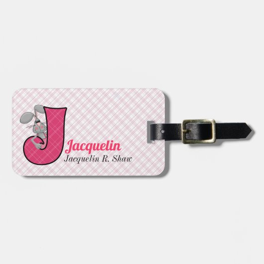Étiquette À Bagage Lettre J pour Jackrabbit en Motif rose (Devant horizontal)