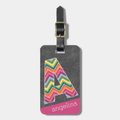 Étiquette À Bagage Lettre Monogramme A en tableau noir avec Chevrons (Devant Vertical)