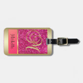 Étiquette À Bagage LETTRE MONOGRAPHIQUE D'OR Parties scintillant rose (Devant horizontal)