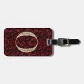 Étiquette À Bagage LETTRE MONOGRAPHIQUE Florale Classique O rouge fon (Devant horizontal)