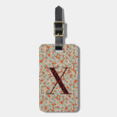 Étiquette À Bagage LETTRE MONOGRAPHIQUE Florale Classique X vert roug (Devant Vertical)