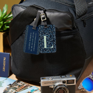 Étiquette À Bagage LETTRE MONOMOBILE Florale CLASSE L bleu