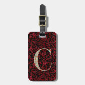 Étiquette À Bagage LETTRE MONOMOBILE FLORALE CLASSIQUE C ROUGE foncé (Devant Vertical)