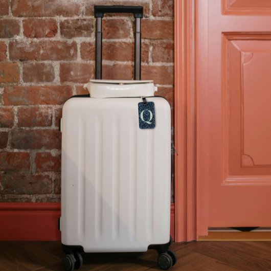 Étiquette À Bagage LETTRE MONOMOBILE FLORALE CLASSIQUE Q bleu