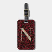 Étiquette À Bagage LETTRE MONOMOGRAPHIQUE Florale Classique N rouge f (Devant Vertical)