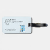 Étiquette À Bagage Lettre N avec ours en peluche dans les chèques ble (Dos horizontal)