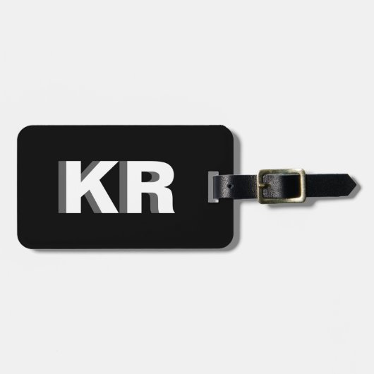 Étiquette À Bagage LETTRE NOIRE ET BLANCHE NOIR Moderne MONO (Devant horizontal)