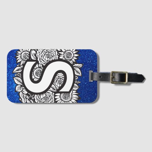 Étiquette À Bagage Lettre personnalisée S Parties scintillant Fleurs (Devant Horizontal)