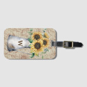 Étiquette À Bagage Lettre Vintage Monogramme tournesol rustique (Devant Horizontal)
