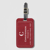 Étiquette À Bagage Lettres blanches modernes sur Ruby Red Denim Impri (Devant Vertical)