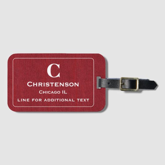 Étiquette À Bagage Lettres blanches modernes sur Ruby Red Denim Impri (Devant Horizontal)