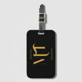 Étiquette À Bagage Lettres d'initiales de monogramme noir et or éléga (Devant Vertical)
