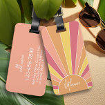Étiquette À Bagage Lever de soleil à bande rétro - pastel rainbow scr<br><div class="desc">Un design coloré et rétro rayé lever de soleil avec des couleurs pastel. Les rayures sont pastels, rouge, orange, jaune et bleu clair. Ajoutez votre nom ou votre monogramme pour en faire une étiquette de bagage personnelle qui se démarquera parmi vos amis. Le nom est un script tendance en blanc....</div>