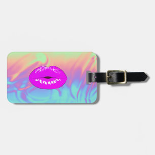 Étiquette À Bagage Lèvres stylées modernes, ombre holographique