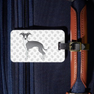 Étiquette À Bagage Lévrier Italien Bleu Et Blanc Avec Texte Personnal