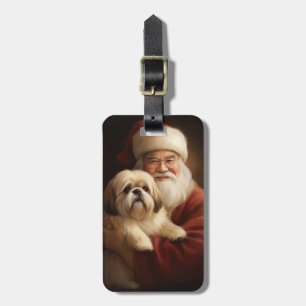 Étiquette À Bagage Lhasa Apso avec le Père Noël Noël Festif