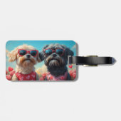 Étiquette À Bagage Lhasa Apso avec roses de la Saint-Valentin (Dos horizontal)