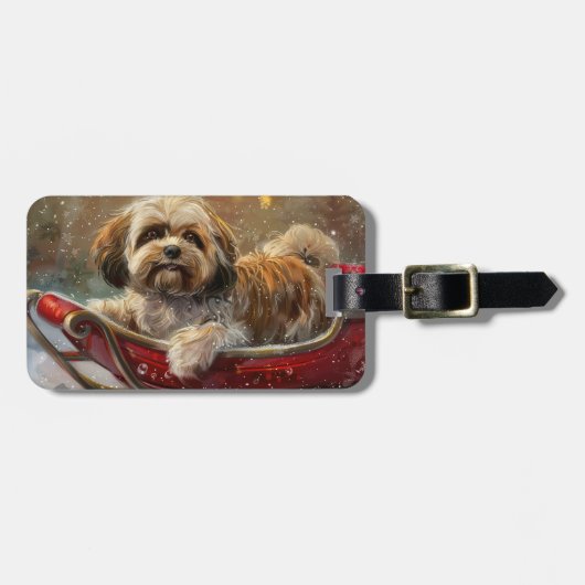 Étiquette À Bagage Lhasa Apso Chien Fête de Noël (Devant horizontal)