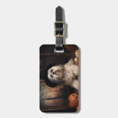 Étiquette À Bagage Lhasa Apso Citrouille Halloween effrayant (Devant Vertical)