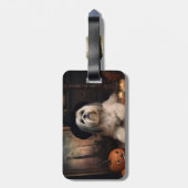 Étiquette À Bagage Lhasa Apso Citrouilles Halloween Épouvantable (Dos Vertical)