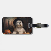 Étiquette À Bagage Lhasa Apso Citrouilles Halloween Épouvantable (Dos horizontal)