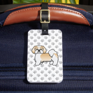 Étiquette À Bagage Lhasa Apso doré et blanc Chien mignon & Texte pers