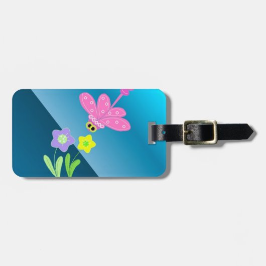 Étiquette À Bagage Libellule de dessin animé avec des fleurs (Devant horizontal)