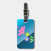 Étiquette À Bagage Libellule de dessin animé avec des fleurs (Devant Vertical)