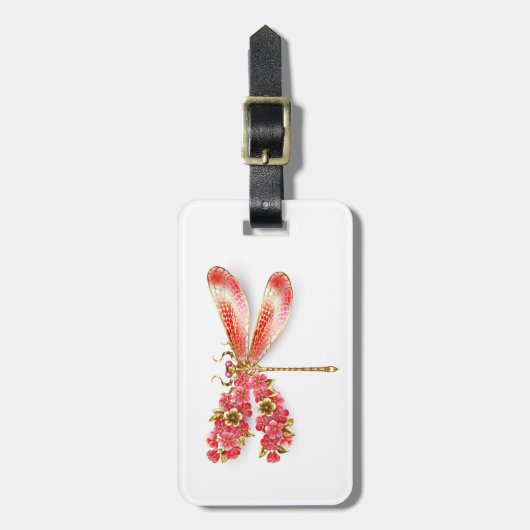 Étiquette À Bagage libellule de fleurs avec sakura de bijoux (Devant Vertical)