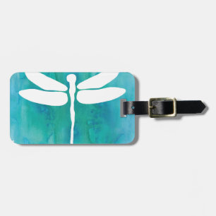 Étiquette À Bagage Libellules blanches de bleu d'Aqua d'aquarelle de