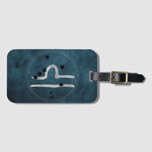 Étiquette À Bagage Libra noir & argent zodiac constellation turquoise (Devant Horizontal)