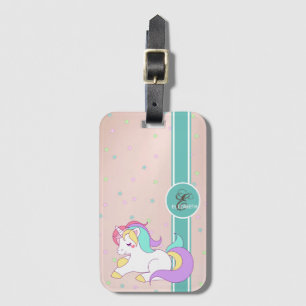 Étiquette À Bagage Licorne Arc-en-Ciel Féminin, Monogramme Étoiles Co