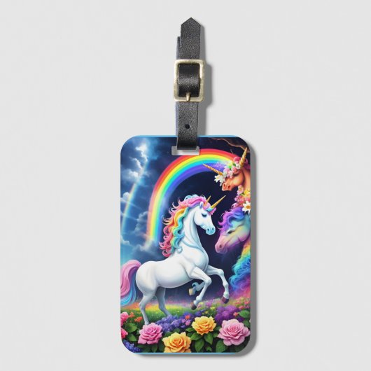 Étiquette À Bagage Licorne Arc-en-Ciel Un (Devant Vertical)