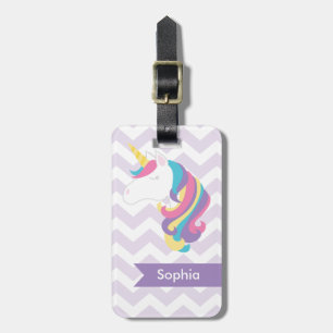 Étiquette À Bagage Licorne Chevron Violet Personnalisée