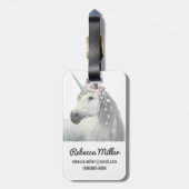 Étiquette À Bagage Licorne d'esprit avec des fleurs dans la crinière (Dos Vertical)