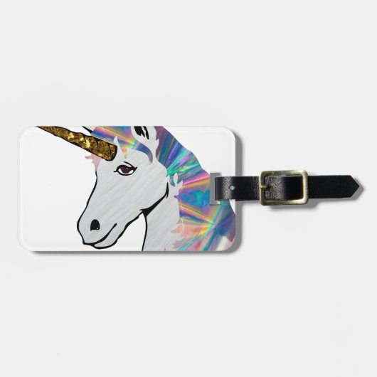 Étiquette À Bagage licorne holographique (Devant horizontal)
