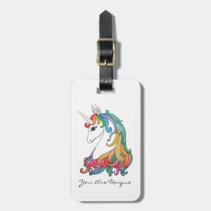 Étiquette À Bagage Licorne mignonne d'arc-en-ciel d'aquarelle