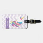 Étiquette À Bagage Licorne pourpre personnalisée de Chevron (Devant horizontal)